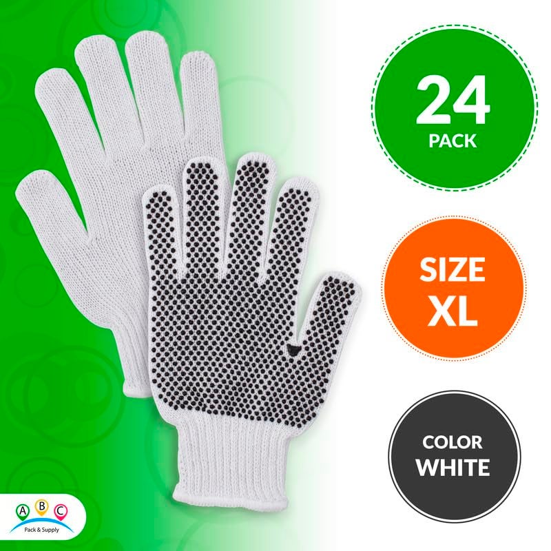 ABC PACK & SUPPLY PVC Dotted Working Gloves, 10 Inches. Pack of 24 Polyester Cotton Gloves with Grip Dots on Palm Sides. 12 Pairs of Breathable Womens & Mens Work Glove with Elastic Wrists - Image 2